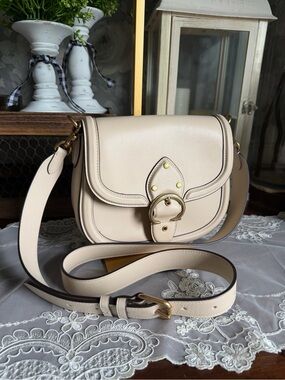 Coach Cream Chalk Leather Saddle Crossbody Bag Purse with Gold Hardware